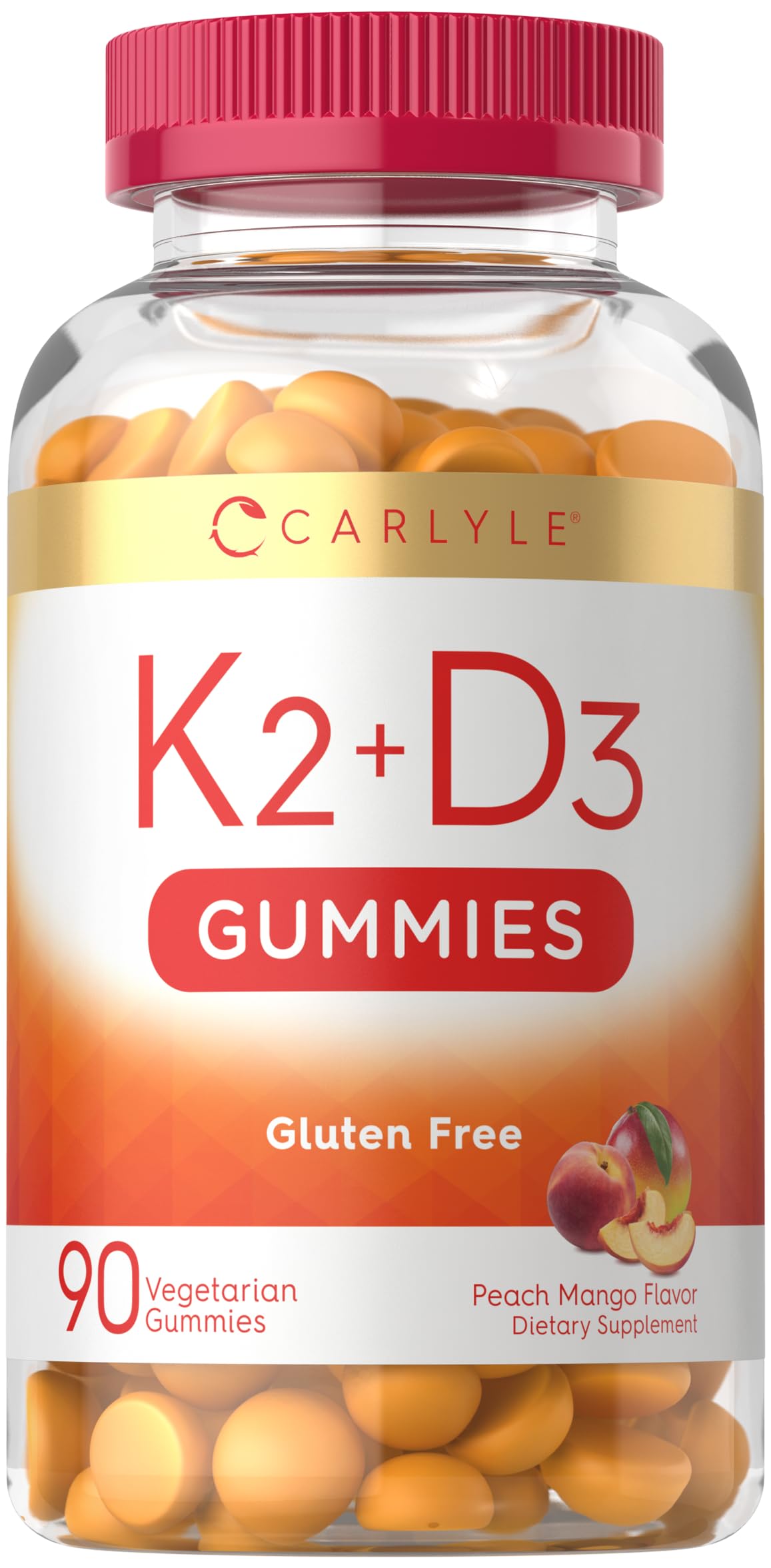 Carlyle Vitamin D3 K2 Gummies | 90 Count | 5,000 IU of D3 + 100 mcg MK7 | Vegetarian, Non-GMO, and Gluten Free Vitamin Supplement